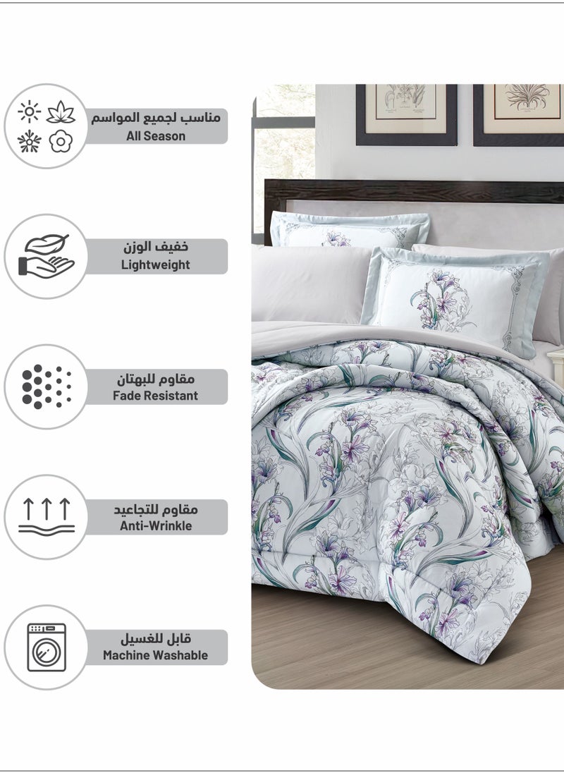 Donetella - Comforter Set 4-Pcs Single Size Printed Reversible Bed FIt 170x 230 CM All Season Comforter With (350 GSM) Down Alternative Filling, Metallic Silver - Image 1