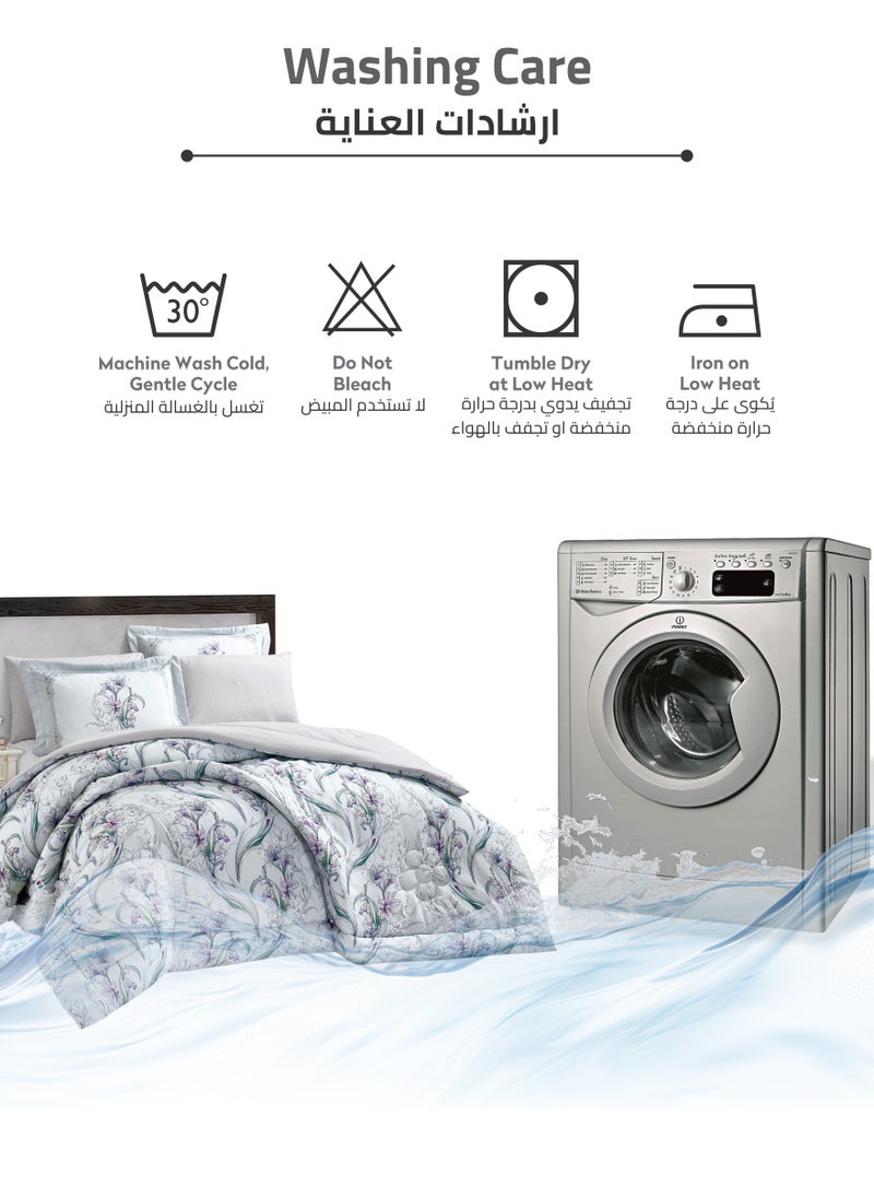 Donetella - Comforter Set 4-Pcs Single Size Printed Reversible Bed FIt 170x 230 CM All Season Comforter With (350 GSM) Down Alternative Filling, Metallic Silver - Image 1