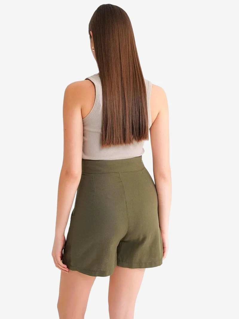 Mixray Khaki Green Belted High-Waist Wrap Front Shorts with Slit Detail for Women | Best Price UAE