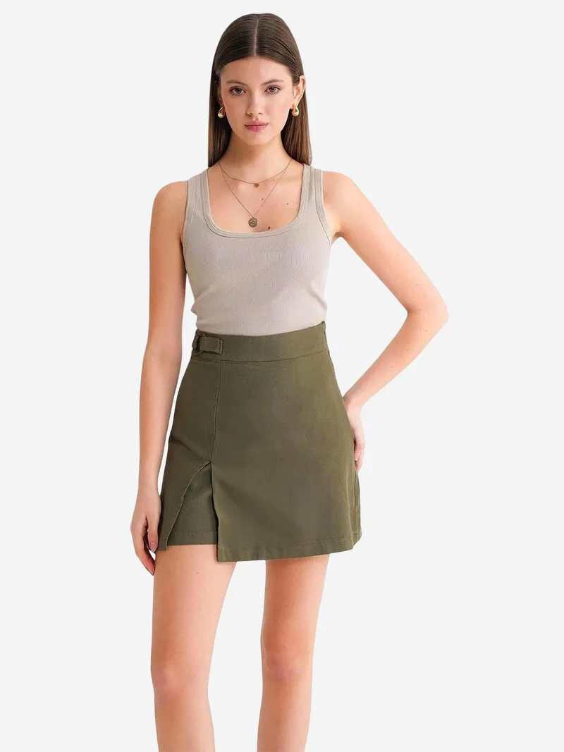 MixRay Belted High-Waist Wrap Front Shorts with Slit Detail