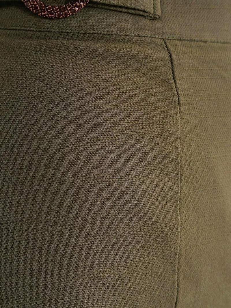 Mixray Khaki Green Belted High-Waist Wrap Front Shorts with Slit Detail for Women | Best Price UAE