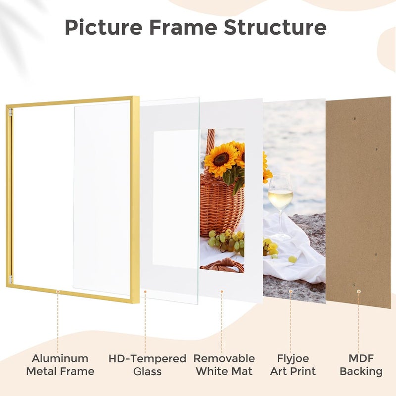FLYJOE 12x12 Picture Frame with Mat to 8x8, Metal Picture Frame with Tempered Glass,Gold - Image 3