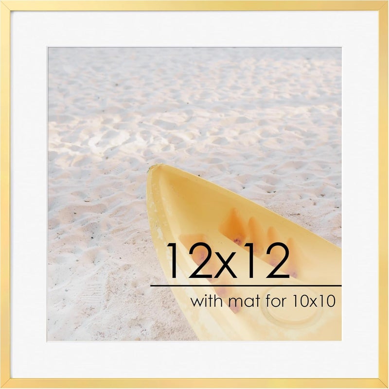 FLYJOE 12x12 Picture Frame with Mat to 8x8, Metal Picture Frame with Tempered Glass,Gold - Image 1