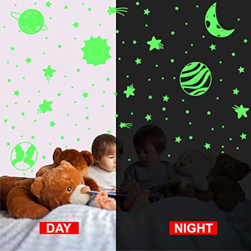 Dreamkraft Glow in The Dark Half Moon with Saturn and Space Elements Decorative Stickers - 178 Total Radium Vinyl Stickers - Image 4