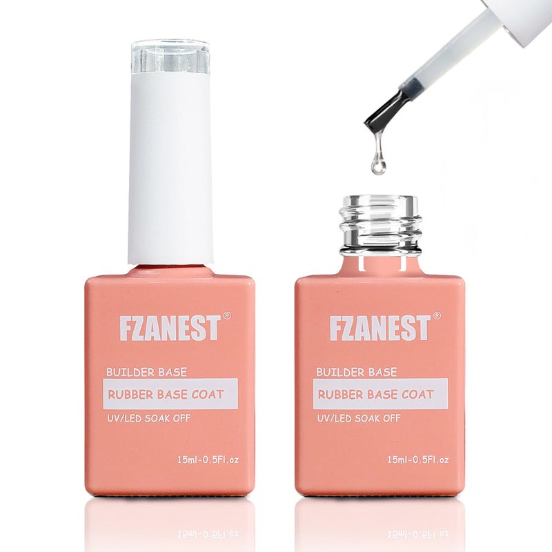 FZANEST Rubber Base Gel Polish Set 15ml*2pcs,5 IN 1 Builder Gel For Nails in a Bottle Kit,Nail Strengthener Gel, Extension Soak Off UV Gel Nail Polish - Image 1