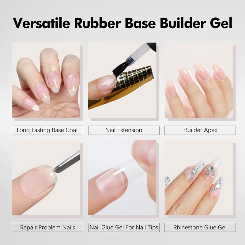 FZANEST Rubber Base Gel Polish Set 15ml*2pcs,5 IN 1 Builder Gel For Nails in a Bottle Kit,Nail Strengthener Gel, Extension Soak Off UV Gel Nail Polish - Image 5