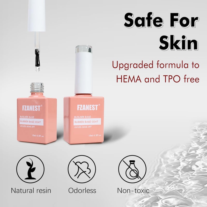 FZANEST Rubber Base Gel Polish Set 15ml*2pcs,5 IN 1 Builder Gel For Nails in a Bottle Kit,Nail Strengthener Gel, Extension Soak Off UV Gel Nail Polish - Image 2