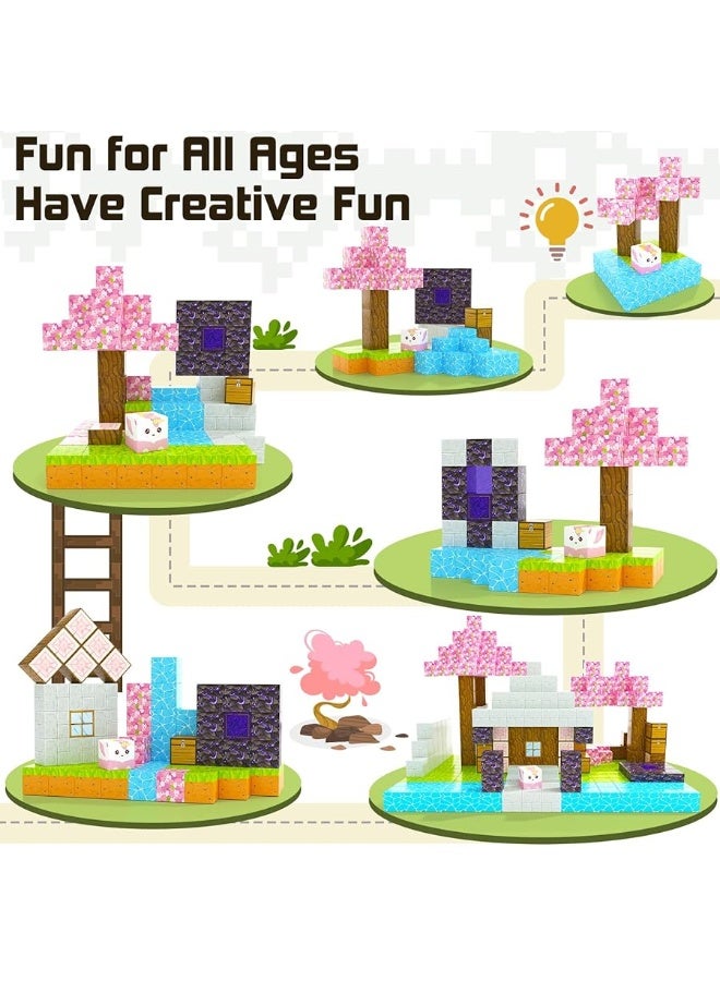 Coodoo Magnetic Blocks - Build Mine Magnet World Cherry Blossom Set, Magnetic Tiles Building STEM Toys for Boys & Girl Kids Toddler Toys for 3+ Years Old - Image 2