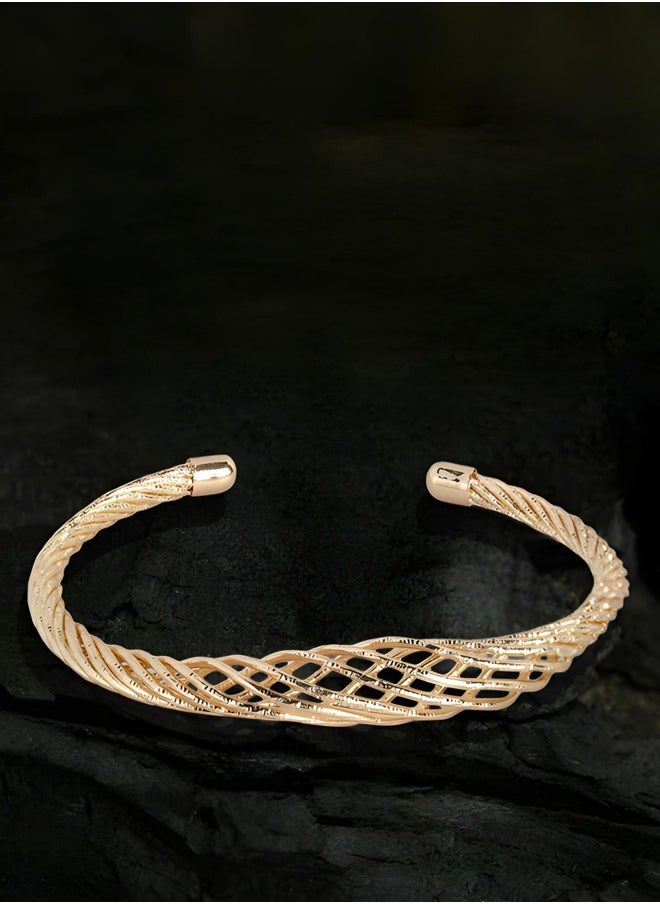 Just Peachy Just Peachy Gold-Plated Cuff Bracelet - Elegant & Stylish Design | Adjustable & Comfortable Fit | Ideal for Everyday Wear & Special Occasions | High-Quality Gold-Plating  - Image 3