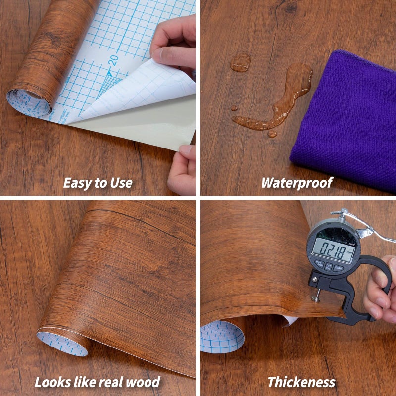 Decoroom Wood Grain Contact Paper with Tools, 17.71" X 118" Brown Peel and Stick Wallpaper, Self-Adhesive Wood Wallpaper Removable for Old Furniture Kitchen Cabinets - Image 3