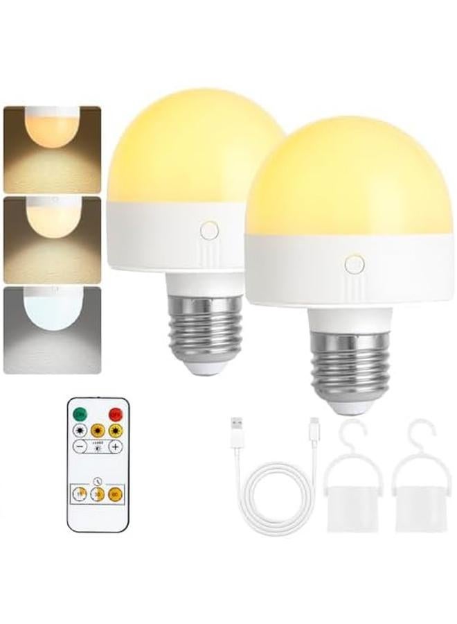 2 Pack Rechargeable Battery Operated Light Bulb with Remote Control, Dimmable Bulbs with 3 Color Temperature, Timer, Detachable Charging, Wireless & Cordless Chargeable Bulbs for Wall Sconce