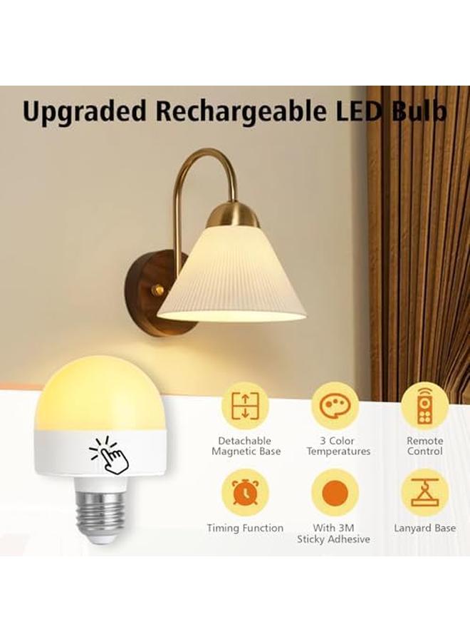 2 Pack Rechargeable Battery Operated Light Bulb with Remote Control, Dimmable Bulbs with 3 Color Temperature, Timer, Detachable Charging, Wireless & Cordless Chargeable Bulbs for Wall Sconce - Image 3