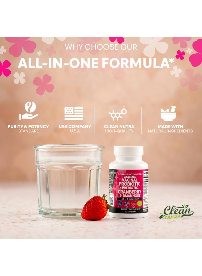 كلين نيوتراسيوتيكالز بروبيوتيك لصحة النساء مع التوت البري و D-مانوز - مدعوم بالألياف الغذائية، يدعم توازن الحموضة وصحة المسالك البولية - كبسولات (بدون جلي) - 60 حبة - Image 2