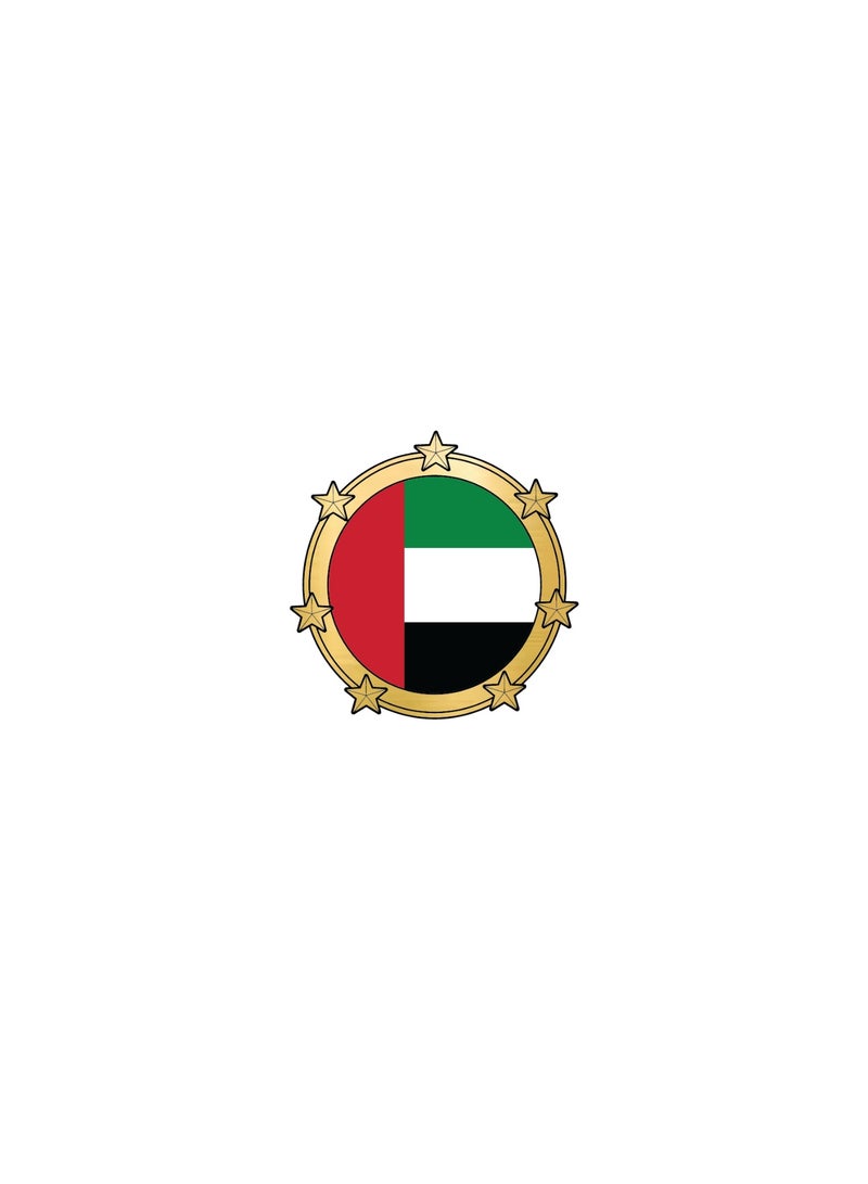 Acnor UAE Flag Badge Sticker, Round Gold Star Border Design, 5 x 6 cm, for Laptop - Image 1