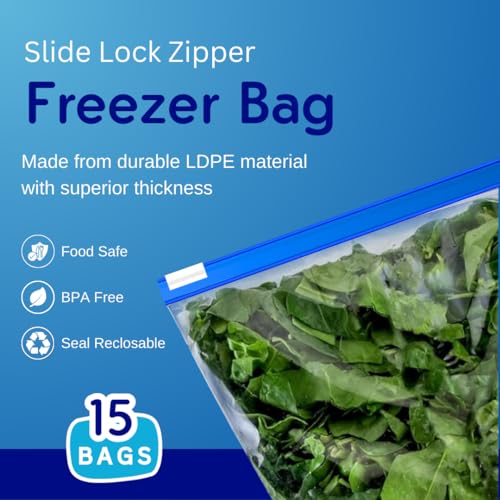 GREENTWISH Zip 'N' Seal Slider Zip Lock Bags, Food Vegetable Fridge Storage Bag, Microwave Safe, BPA Free Reusable Polyethylene Transparent Zipper Bag | Size: 12 x 14 Inch (Extra Large) | 15 Bags - Image 3