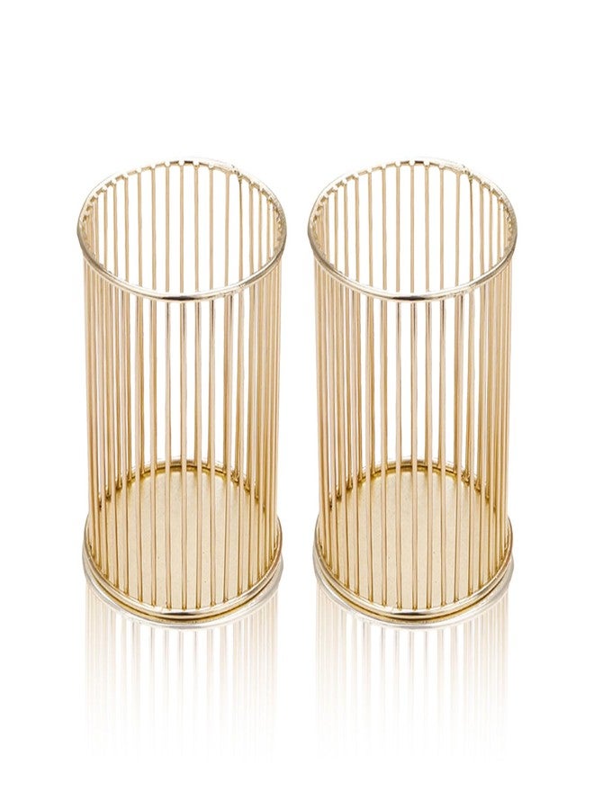 JLNGTHONG 2 Packs Gold Metal Pencil Holder, Mesh Pen Holder for Desk, Makeup Brush Holder Pencil Cup Organizer for Office Home School - Image 1