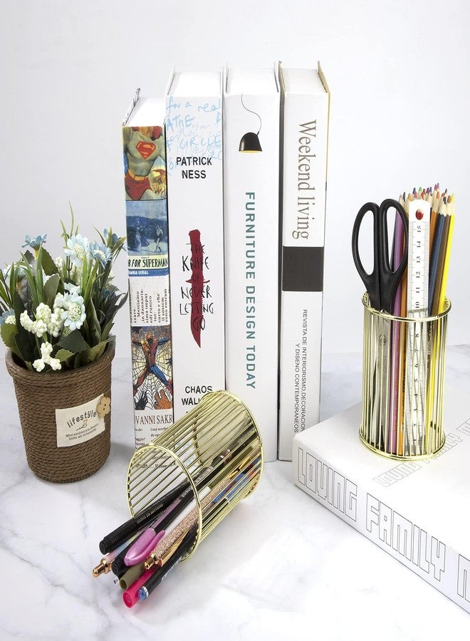 JLNGTHONG 2 Packs Gold Metal Pencil Holder, Mesh Pen Holder for Desk, Makeup Brush Holder Pencil Cup Organizer for Office Home School - Image 5