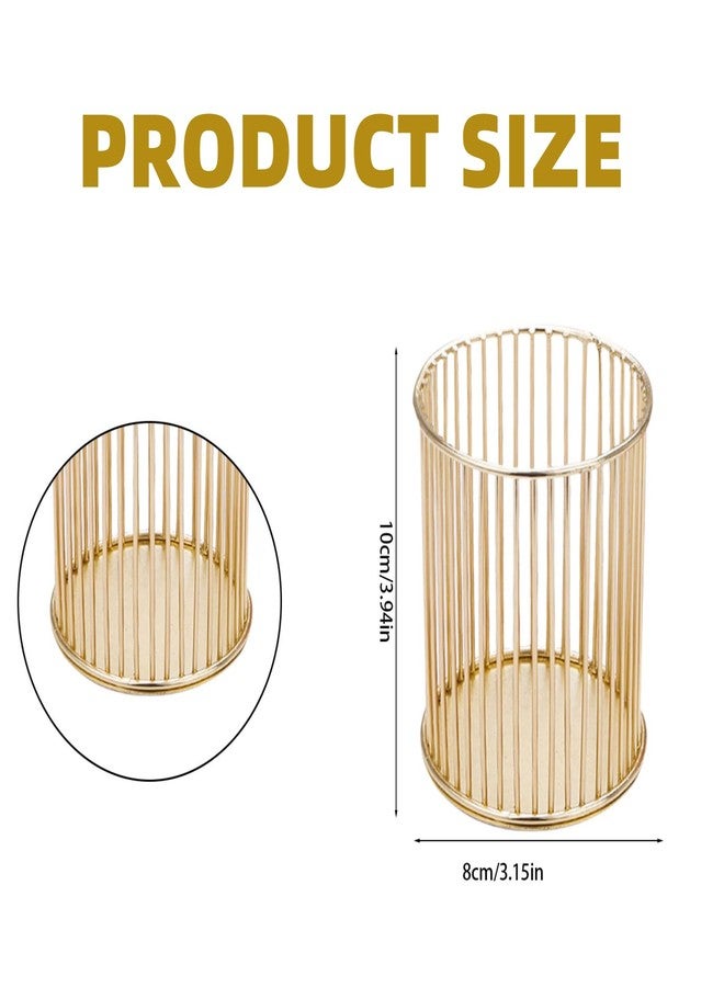 JLNGTHONG 2 Packs Gold Metal Pencil Holder, Mesh Pen Holder for Desk, Makeup Brush Holder Pencil Cup Organizer for Office Home School - Image 2