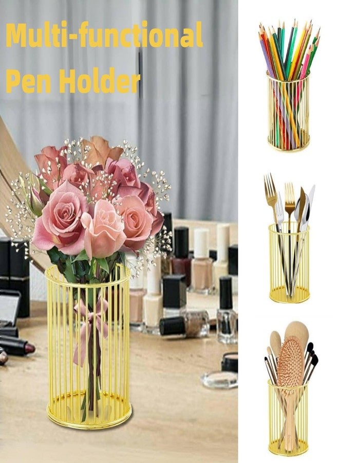 JLNGTHONG 2 Packs Gold Metal Pencil Holder, Mesh Pen Holder for Desk, Makeup Brush Holder Pencil Cup Organizer for Office Home School - Image 3