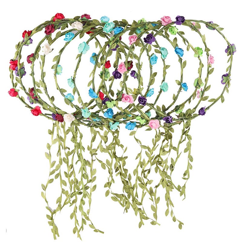 Rocutus 10pcs Bohemian Flower Crown Floral Wreath Garland Headbands for Women 10 Pieces