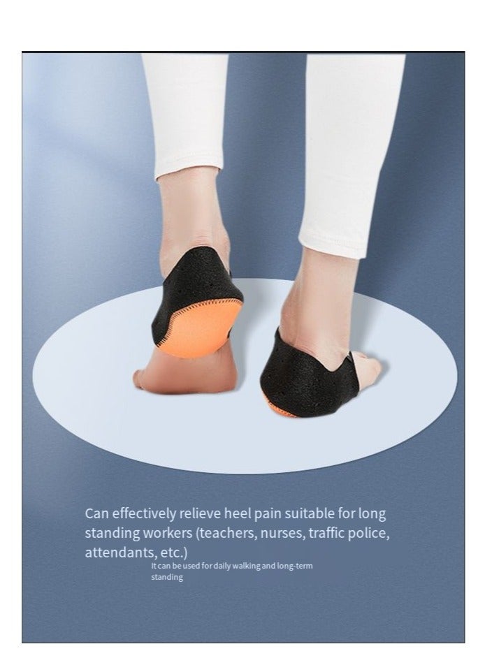 QZ Heel pad sports insole for men and women with Achilles tendonitis heel pain thickened shock-absorbing heel pain relief heel pad black and orange pair S size (suitable for 22.5-24cm) - Image 3