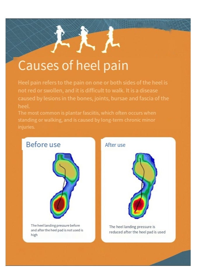 QZ Heel pad sports insole for men and women with Achilles tendonitis heel pain thickened shock-absorbing heel pain relief heel pad black and orange pair S size (suitable for 22.5-24cm) - Image 5