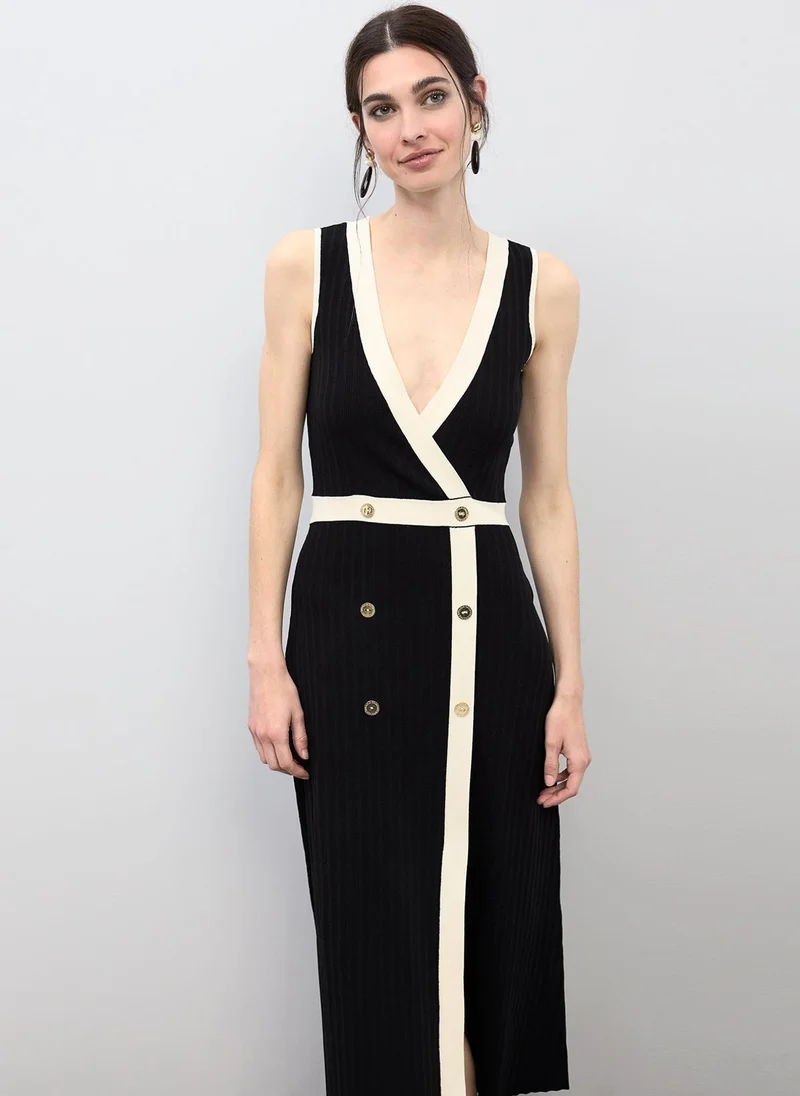 Lola Casademunt Contrast Trim V-Neck Midi Dress