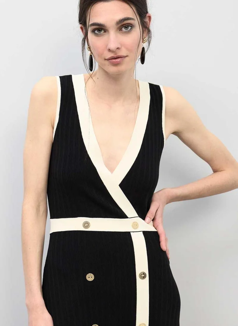 Lola Casademunt Contrast Trim V-Neck Midi Dress