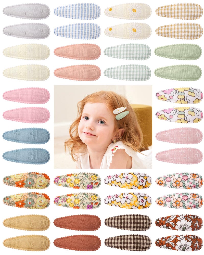 doboi 40 Pcs 2.2 In Baby Hair Clips for Girls Handmade Floral Print Snap Toddler Hair Accessories for Girls Baby Toddlers Kids Teens - Image 1