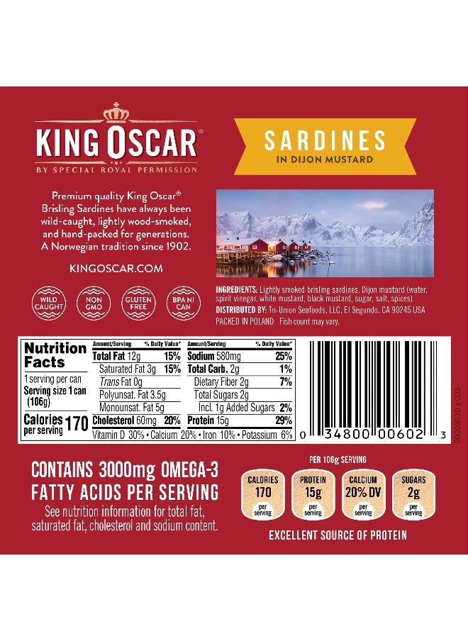 KING OSCAR King Oscar, Wild Caught Sardines In Dijon Mustard, 3.75 oz (106 g)  - Image 2