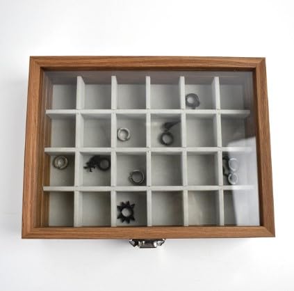 KRISHYAM® Wooden Jewelry Box Jewellery Case with Glass Lid, 24 Grid Jewelry Organizer with Lock for Rings, Earrings - Image 4