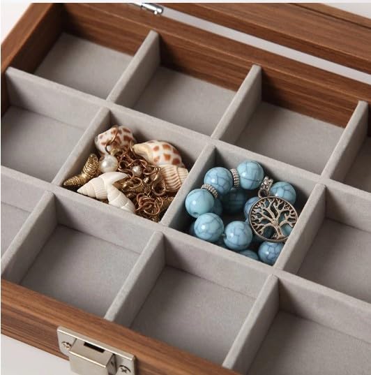 KRISHYAM® Wooden Jewelry Box Jewellery Case with Glass Lid, 24 Grid Jewelry Organizer with Lock for Rings, Earrings - Image 5