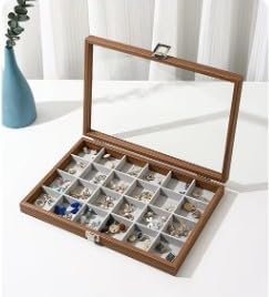 KRISHYAM® Wooden Jewelry Box Jewellery Case with Glass Lid, 24 Grid Jewelry Organizer with Lock for Rings, Earrings - Image 2
