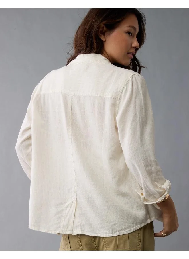 امريكان ايجل AE Weekend Vibes Long-Sleeve Button-Up Shirt