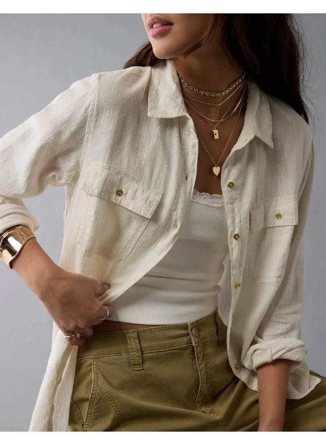 American Eagle AE Weekend Vibes Long-Sleeve Button-Up Shirt
