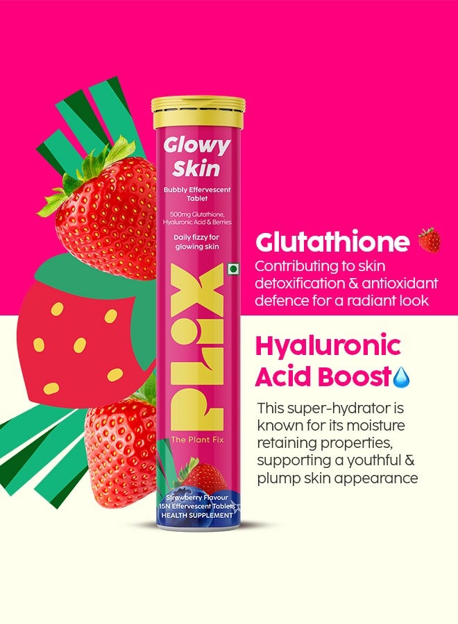 Buy PLIX THE PLANT FIX PLIX Glowy Skin 500mg Glutathione Supplement with Hyaluronic Acid, Vitamin C, E & Berries | 15 Effervescent Tablets, Strawberry Flavor Online