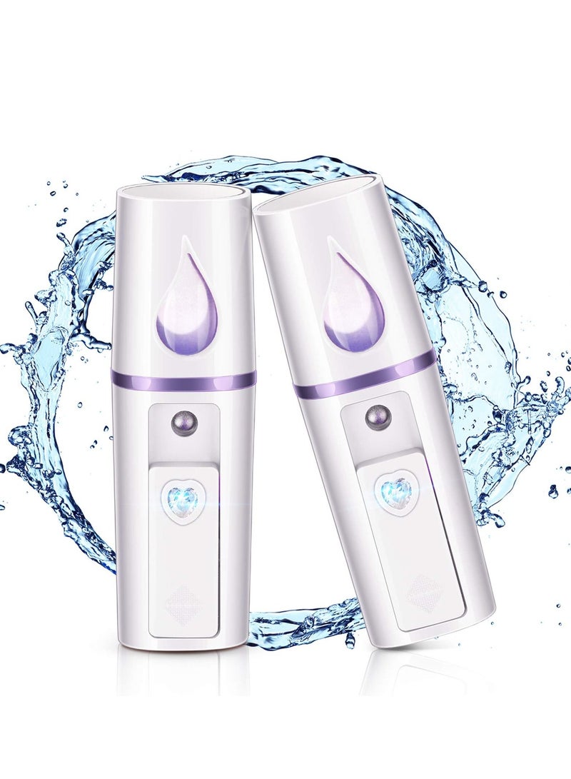 SYOSI 2 Pieces Portable Mini Face Mist, Steamer Handy Mist Sprayer with Mirror Design for Skin Care, Makeup, Eyelash Extension, Mist Hand Eyelash Extensions Atomization Machine for Facial Hydrating (White) - Image 1