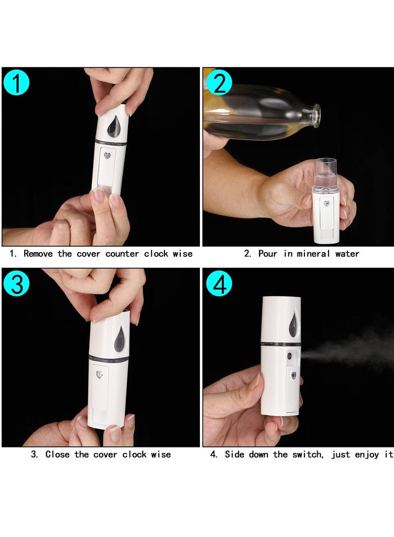 SYOSI 2 Pieces Portable Mini Face Mist, Steamer Handy Mist Sprayer with Mirror Design for Skin Care, Makeup, Eyelash Extension, Mist Hand Eyelash Extensions Atomization Machine for Facial Hydrating (White) - Image 5