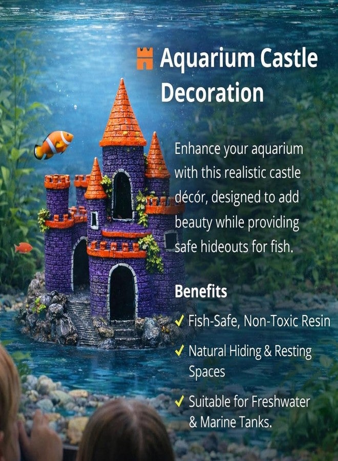rizopets Aquarium Castle Decoration, Purple with Orange Roof, Fish Tank Ornament, Underwater Hideout - Image 4