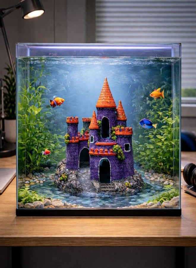 rizopets Aquarium Castle Decoration, Purple with Orange Roof, Fish Tank Ornament, Underwater Hideout - Image 2