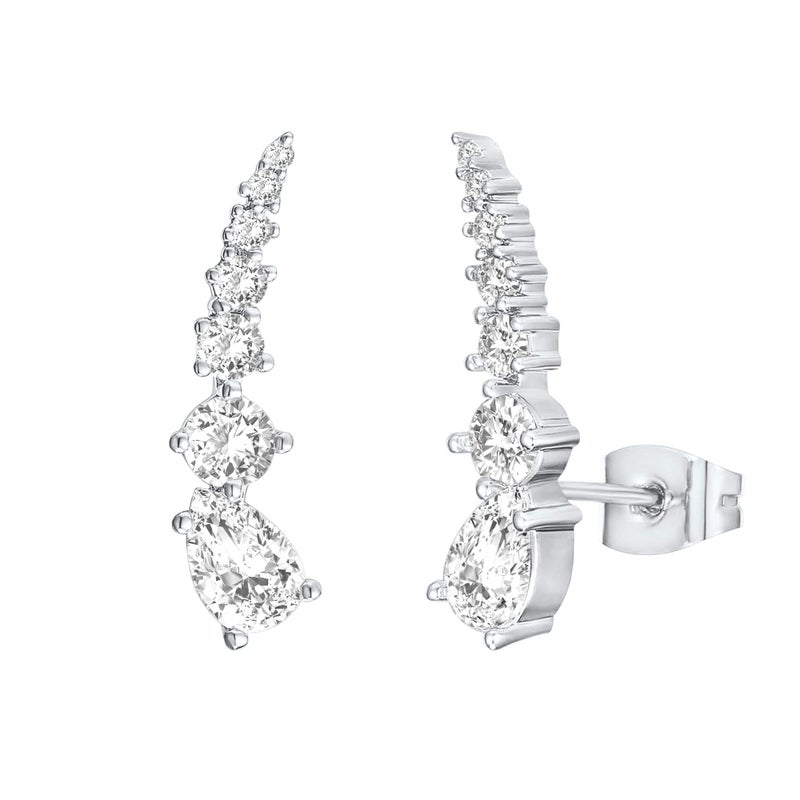 PAVOI 14K Gold Plated Sterling Silver Post Cubic Zirconia Ear Crawler Earrings - Faux Diamond Arrow Ear Climber Fashion Earrings in White Gold - Image 1