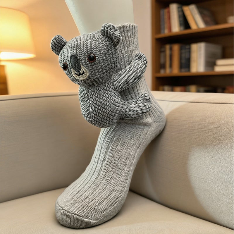 Animal Plush Floor Socks with Grip Dots - Cute Cartoon Knitted Slipper Socks - Image 2