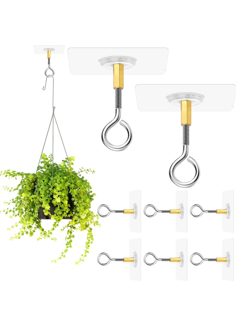 Ceiling Hooks, Self Adhesive Stainless Steel Eye Hooks, No Hole Hanger, Transparent Waterproof Seamless Oilproof Wall Hooks 4.5KG(max) for Hanging Plant Lights(10PCS) - Image 1
