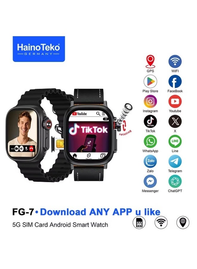 Haino Teko Haino Teko FG-7 5G Smartwatch with SIM, GPS, Camera, Wi-Fi, and Health Monitoring – Android OS, IP67 Waterproof, Compatible with Android & iOS - Image 1