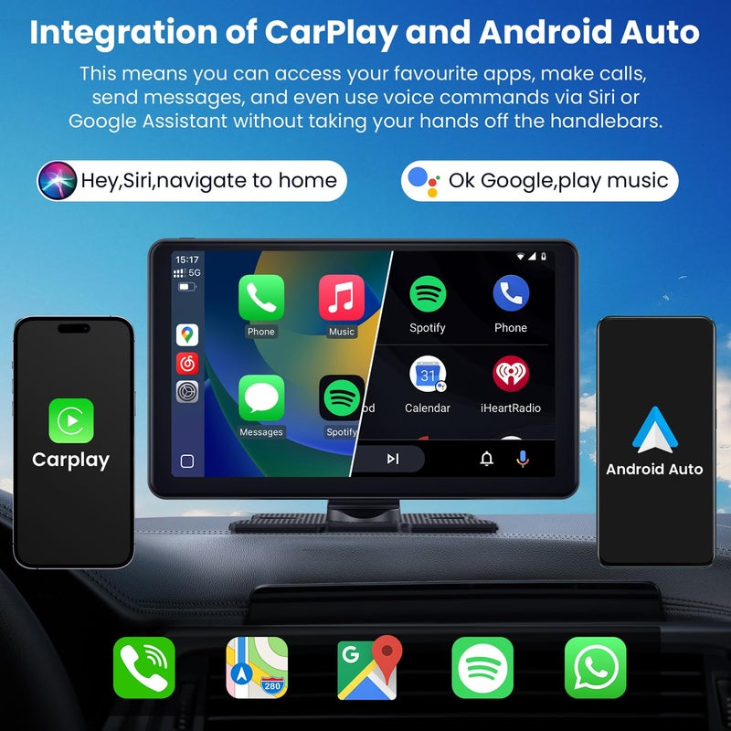 Aonerex Compatible Wireless Apple CarPlay Android Auto Screen for Car, 2K Dash Camera 9 Inch 1080P Touch Screen Stereo Bluetooth Portable GPS Navigation Vedio Player Mirror Link, Airplay, Siri, Voice Control - Image 2