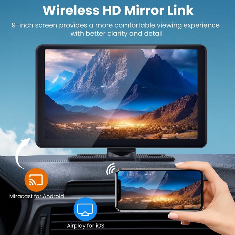 Aonerex Compatible Wireless Apple CarPlay Android Auto Screen for Car, 2K Dash Camera 9 Inch 1080P Touch Screen Stereo Bluetooth Portable GPS Navigation Vedio Player Mirror Link, Airplay, Siri, Voice Control - Image 5