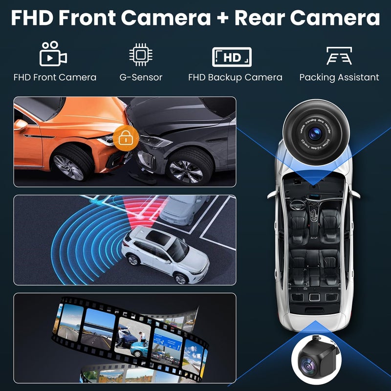 Aonerex Compatible Wireless Apple CarPlay Android Auto Screen for Car, 2K Dash Camera 9 Inch 1080P Touch Screen Stereo Bluetooth Portable GPS Navigation Vedio Player Mirror Link, Airplay, Siri, Voice Control - Image 3