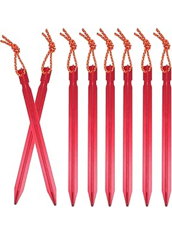 Heavy Duty Aluminum Tent Pegs and Stakes 8pcs Triangular Beam Red Coating Camping Ground Anchors - Image 1