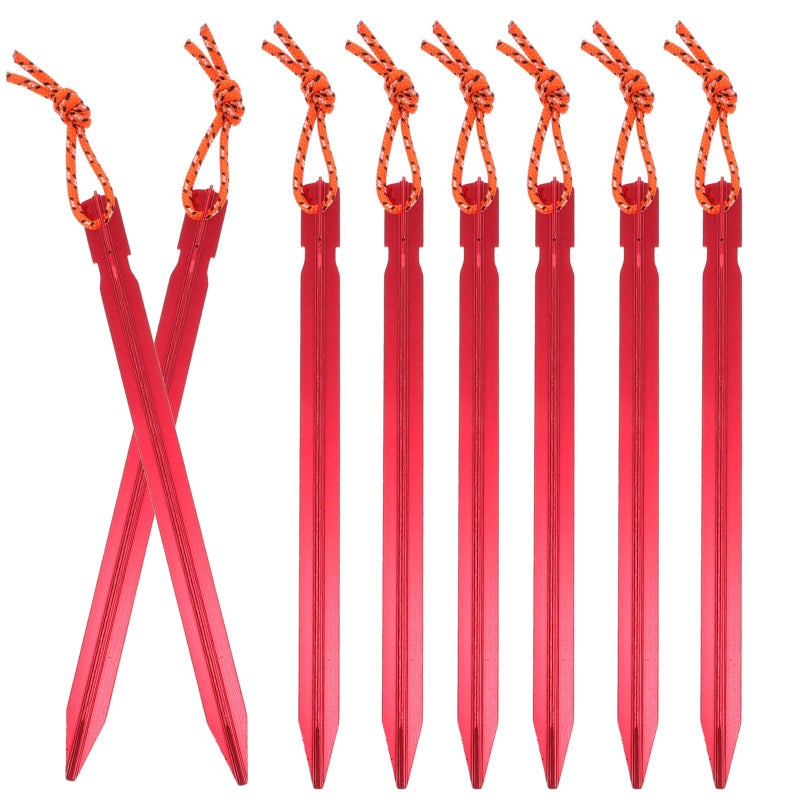 Heavy Duty Aluminum Tent Pegs and Stakes 8pcs Triangular Beam Red Coating Camping Ground Anchors - Image 2
