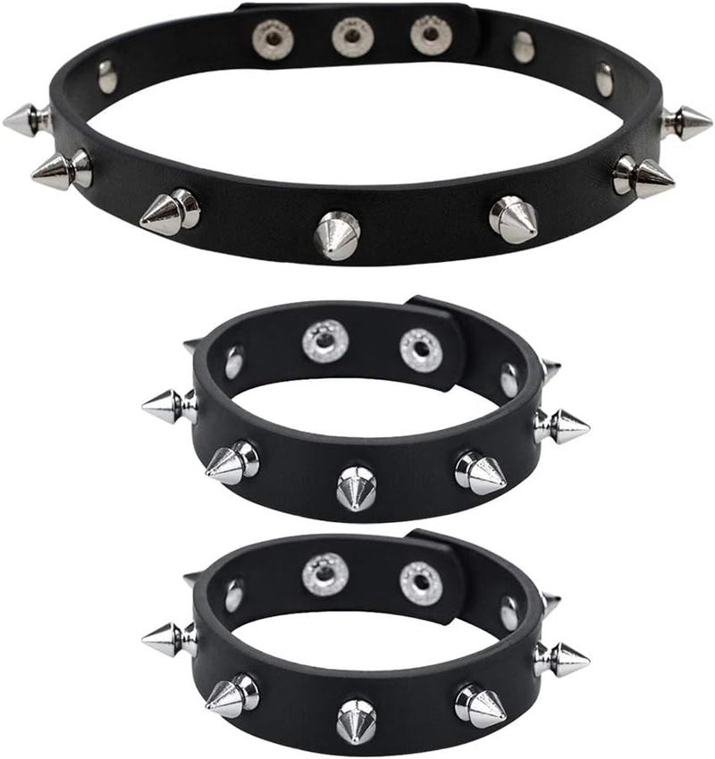 Macoking Leather Studded Bracelet Choker Punk Spike Rivet Cuff Metal Black Wristband - Image 1